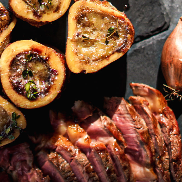 Lily Hill Dry Aged Ribeyes with Roasted Bone Marrow